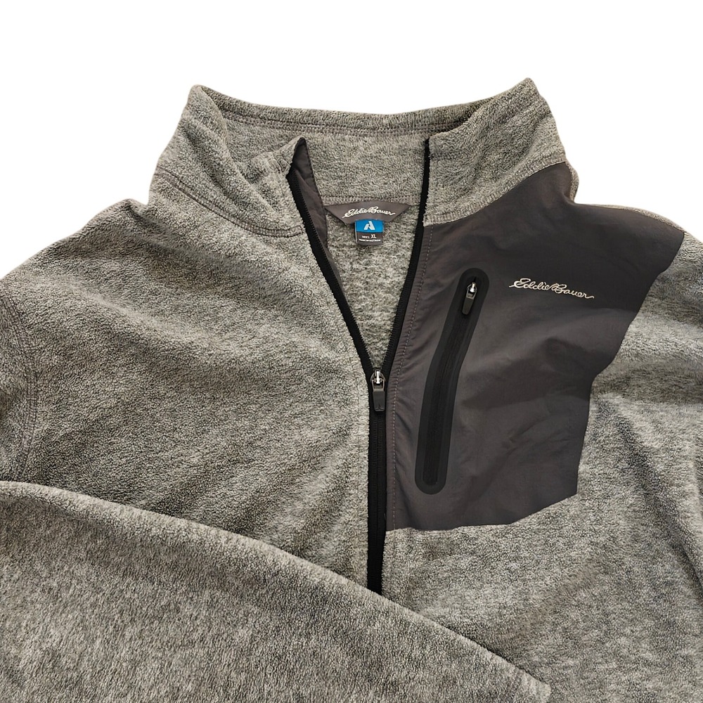 Eddie Bauer First Ascent Mens XL Gray Full Zip Fleece Jacket Mock Neck Pockets
